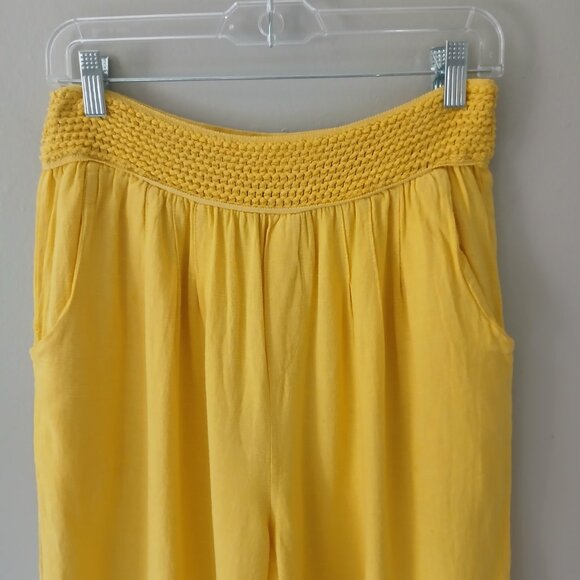 Rosidam Women's Size L-XL Pants Bohemian Linen Hippie Yellow Mesh Button Elastic - Picture 2 of 15